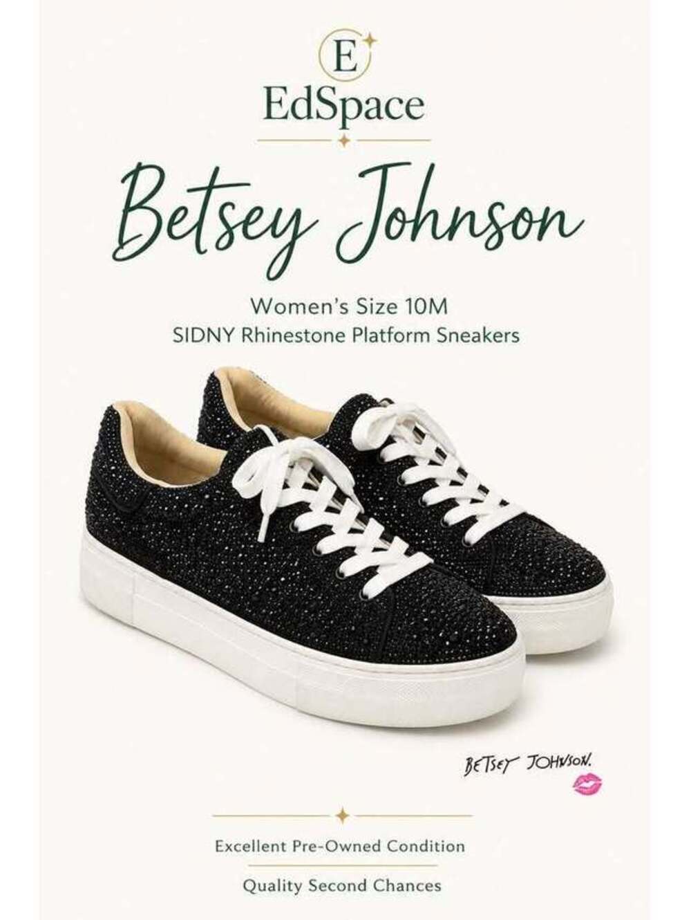 Betsey Johnson Women’s 10m Black Rhinestone Platform Sneakers